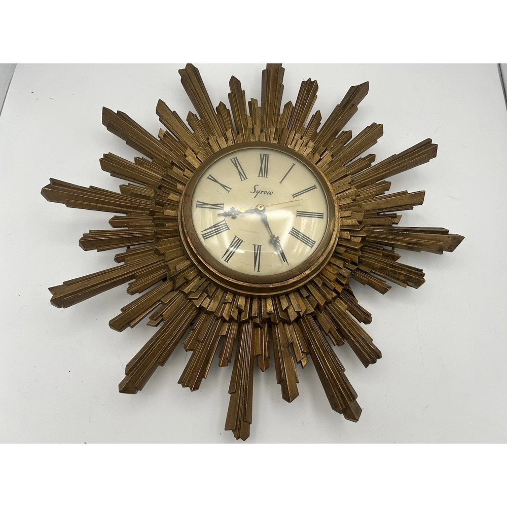 Vtg MCM Syroco 16" Starburst Clock Working Flaws